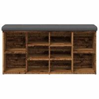 Schoenenbank 102x32x50 cm bewerkt hout oud houtkleurig - thumbnail