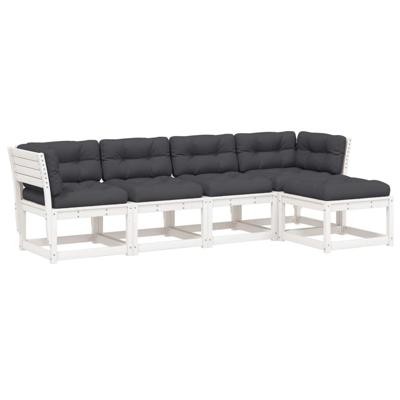 5-delige Loungeset met kussens massief grenenhout wit