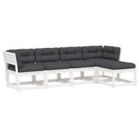 5-delige Loungeset met kussens massief grenenhout wit - thumbnail