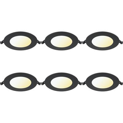 LED Downlight Inbouwspot Dimbaar 6 Stuks - Brinton Thin - 6W 470lm 120° Bundelhoek - Aanpasbare Lichtkleur 3000K-4000K-6500K - IP40 - Rond - Zwart - Ø128mm Buitenmaat - Ø110mm Zaagmaat