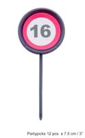 12 herbruikbare coctailprikkers verkeersbord 16 jaar - thumbnail