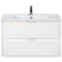 Porto Badmeubelset 90 cm - Wit Hoogglans - Keramische Wastafel Wit Slim - thumbnail