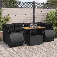 7-delige Loungeset met kussens poly rattan zwart - thumbnail