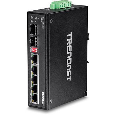 TRENDnet TI-G62 6-poorts geharde industriële gigabit DIN-rail-switch, 12 Gbps schakelcapaciteit, geharde metalen schakelaar beschermingsklasse IP30 (-40 tot 167ºF)