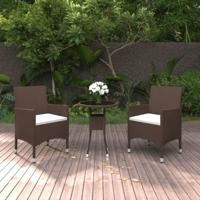 3-delige Bistroset poly rattan en gehard glas bruin - thumbnail