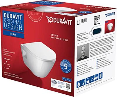 Toilet Duravit D-Neo Wand Set Rimless Diepspoel 54 cm Hoogglans Wit Duravit