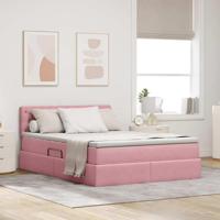 Opslag bed met matras met hoofdeinde Roze 140 x 200 cm Fluweel - thumbnail