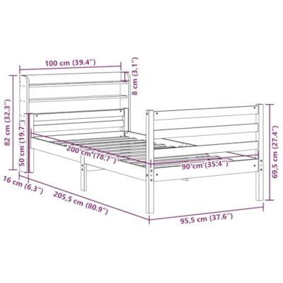 Bedframe met hoofdbord massief grenenhout 90x200 cm