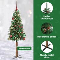 VidaXL Slanke kerstboom groen 150 cm pvc en massief dennenhout - thumbnail