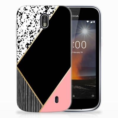 Nokia 1 | TPU Hoesje | Zwart Roze Vormen Nokia 1 | TPU Hoesje | Zwart Roze Vormen