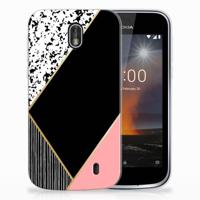 Nokia 1 | TPU Hoesje | Zwart Roze Vormen - thumbnail
