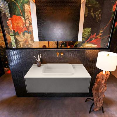 Badkamermeubelset Mondiaz Erin 100 cm met 1 Lade met RIDGE Wastafel Midden Linen Zonder Kraangaten Greeploos Mat Dark Grey Badkamermeubelset Mondiaz Erin 100 cm met 1 Lade met RIDGE Wastafel Midden Linen Zonder Kraangaten Greeploos Mat Dark Grey