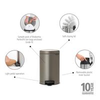 Brabantia NewIcon Pedaalemmer Metaal Platinum 12 Liter - thumbnail