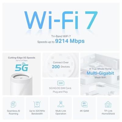 TP-Link Deco BE65-5G(1-pack) Whole Home Mesh Wi-Fi 7 Router