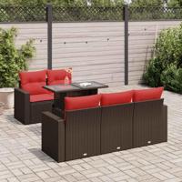 6-delige Loungeset met kussens poly rattan acacia bruin - thumbnail