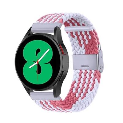 By Qubix - Compatible met Garmin Vivomove 3 / HR/Luxe/Sport/Style/Trend - Braided nylon bandje - Wit/roze - Compatible Garmin bandje - Bandbreedte: 20mm