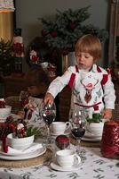 Clayre & Eef Tafelloper Kerst 50x140 cm Wit Rood Katoen Rechthoek - thumbnail