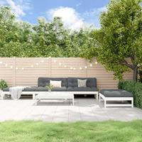 5-delige Loungeset met kussens massief hout wit - thumbnail