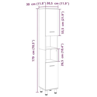 Badkamerkast 30,5x30x179 cm bewerkt hout sonoma eikenkleurig