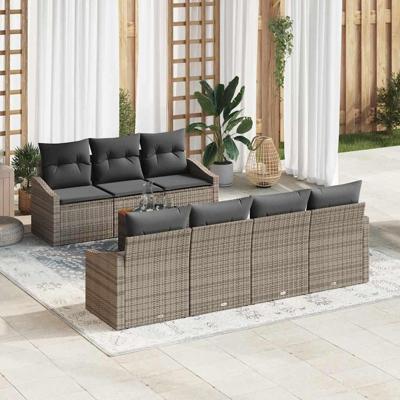 Tuinbankenset met opslag 8 pcs Grijs poly rattan