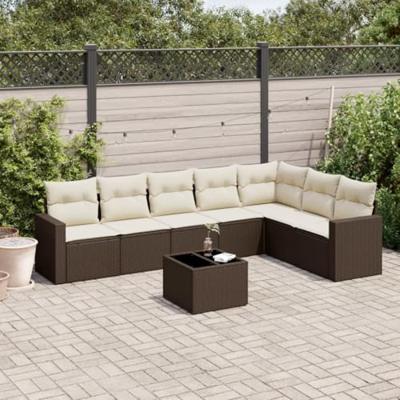 8-delige Loungeset met kussens poly rattan bruin