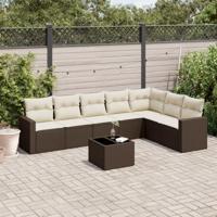 8-delige Loungeset met kussens poly rattan bruin - thumbnail