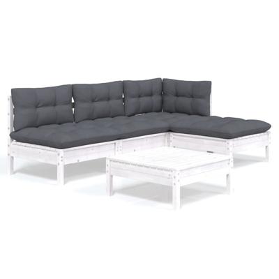 5-delige Loungeset met kussens grenenhout wit