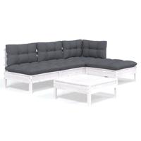 5-delige Loungeset met kussens grenenhout wit - thumbnail