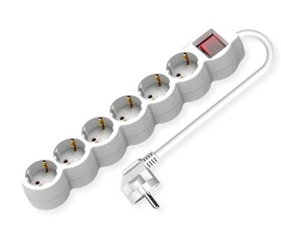 VALUE 6-voudige stekkerdoos met schakelaar, wit, 1,5 m