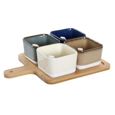 Set voor voorgerechtjes DKD Home Decor 27 x 20 x 1,3 cm Porselein Beige Blauw Bruin Groen Modern