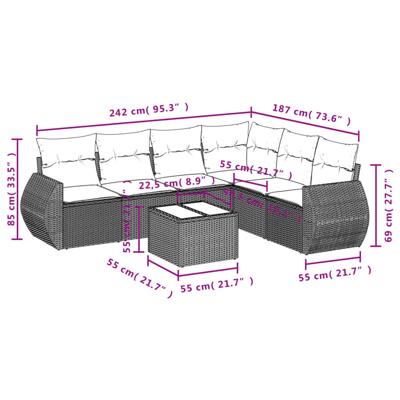 7-delige Loungeset met kussens poly rattan beige - thumbnail