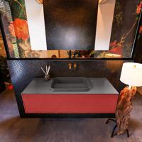 Badkamermeubelset Mondiaz Erin 120 cm met 1 Lade met RIDGE Wastafel Midden Dark grey Zonder Kraangaten Greeploos Mat Fire - thumbnail