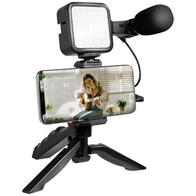 LogiLink Vlogger Kit met ledlicht (36 leds), shotgun-microfoon + statief, voor smartphones van 4,7-7 inch, zwart