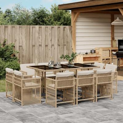 11-delige Tuinset met kussens poly rattan beige