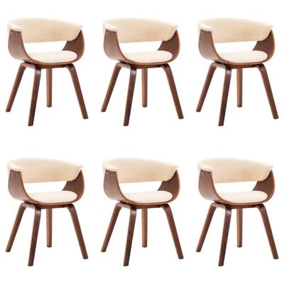 vidaXL Eetkamerstoelen 6 st gebogen hout en kunstleer crème