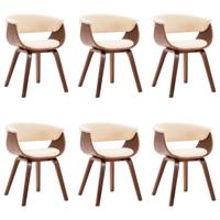 vidaXL Eetkamerstoelen 6 st gebogen hout en kunstleer crème - thumbnail
