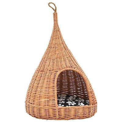 VidaXL Kattenhuis met kussen tipi 40x60 cm natuurlijk wilgen VidaXL Kattenhuis met kussen tipi 40x60 cm natuurlijk wilgen