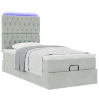 Ottoman bed met matrassen en LED's 90x200cm fluweel lichtgrijs - thumbnail