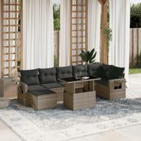 8-delige Loungeset met kussens poly rattan grijs - thumbnail