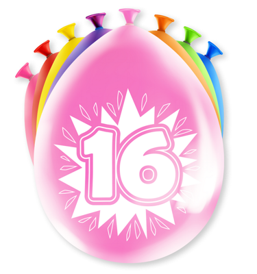 Party Ballonnen Hoera 16 jaar (8st)