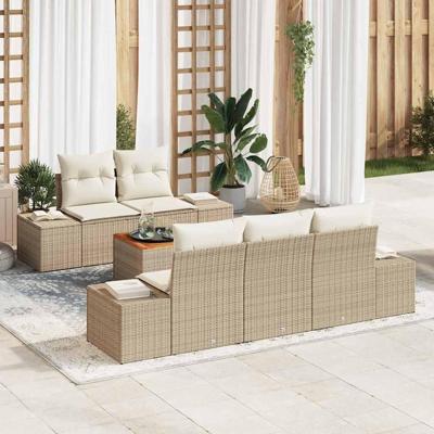 Tuinbankenset met opslag 6 pcs Beige en Crème poly rattan