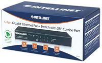 Intellinet 5-poorts Gigabit Ethernet PoE+ Switch met SFP Combo-Port 4X PSE-poorten IEEE 802.3at/af Power Over (PoE+/PoE) 80 W Desktopswitch 561174 zwart - thumbnail