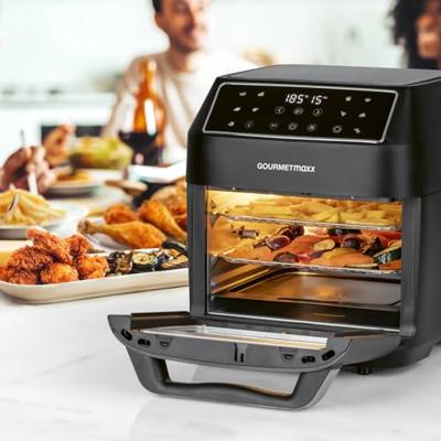 GourmetMaxx 13606 Heteluchtoven 12 l BPA-vrij, CoolTouch-behuizing, Digitale timer, Grillfunctie Zwart
