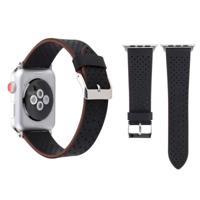 Voor Apple Watch serie 3 & 2 & 1 38mm eenvoudige manier lederen gat patroon horloge band (zwart) - thumbnail