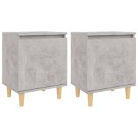 Nachtkastjes 2 st met houten poten 40x30x50 cm betongrijs - thumbnail