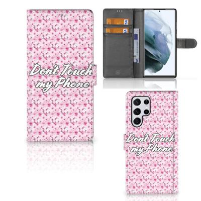Samsung Galaxy S22 Ultra Portemonnee Hoesje Flowers Pink DTMP Samsung Galaxy S22 Ultra Portemonnee Hoesje Flowers Pink DTMP