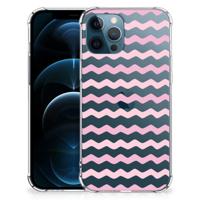 iPhone 12 | 12 Pro Doorzichtige Silicone Hoesje Waves Roze - thumbnail