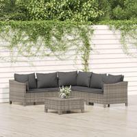 6-delige Loungeset met kussens poly rattan grijs - thumbnail