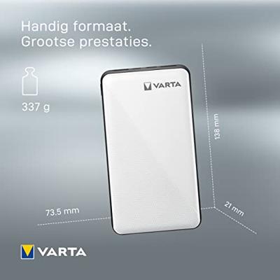 Varta Power Bank Energy 15000 Powerbank 15000 mAh LiPo USB-C, Micro-USB Wit/zwart Gelijktijdig laden en ontladen