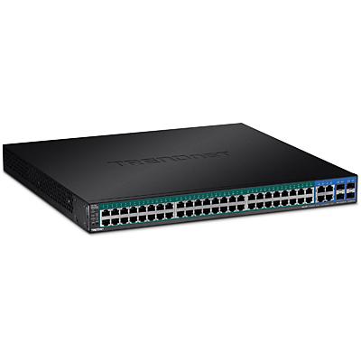 TRENDnet TPE-5240WS 52-poorts Gigabit Web Smart PoE+ Switch, zwart, 48 Gigabit PoE+ poorten, 4 gedeelde Gigabit poorten (RJ-45 of SFP), VLAN, QoS, LACP, IPv6